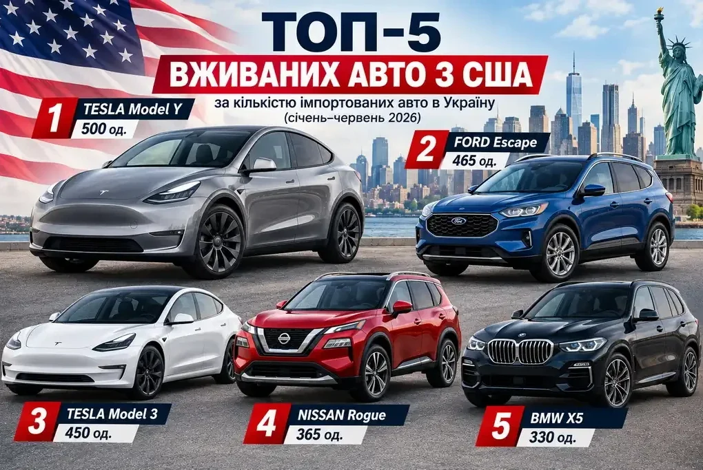 ТОП-5 найпопулярніших вживаних авто з США в Україні