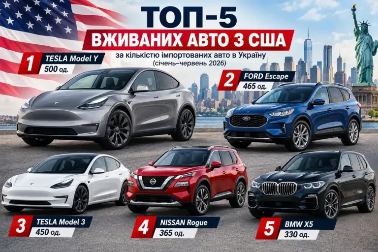 ТОП-5 найпопулярніших вживаних авто з США в Україні